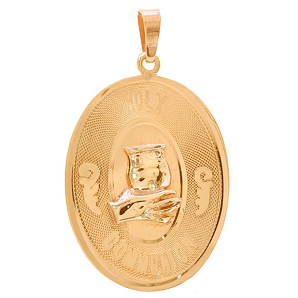 14K Yellow Gold First Holly Communion Oval Charm